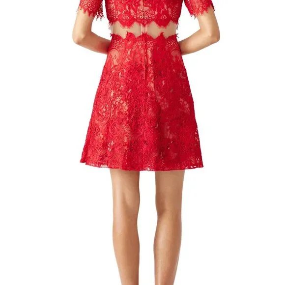 Marchessa Notte Red Diane Dress, Red Beaded Lace, Size 0 - Picture 4 of 15